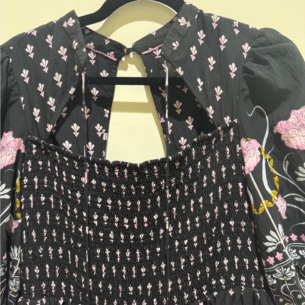Anthropologie Black Blouse with Pink Geometric Floral Print - Picture 2 of 4
